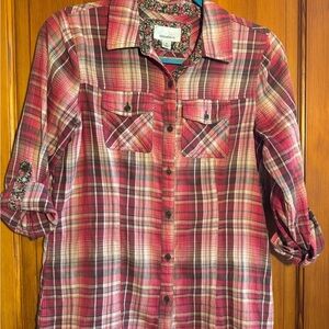 Dressbarn Red and Brown Plaid Shirt